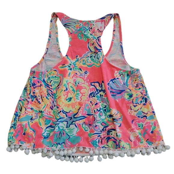 Lily Pulitzer Shirley Top Coral Reef Island Seacret Neon Pom Pom Trim Tank XS - Picture 9 of 10